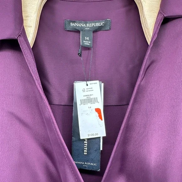 Banana Republic‎ Satin Collar Wrap Purple Midi Dress Size 14 NWT - Pinot Noir - Picture 7 of 15